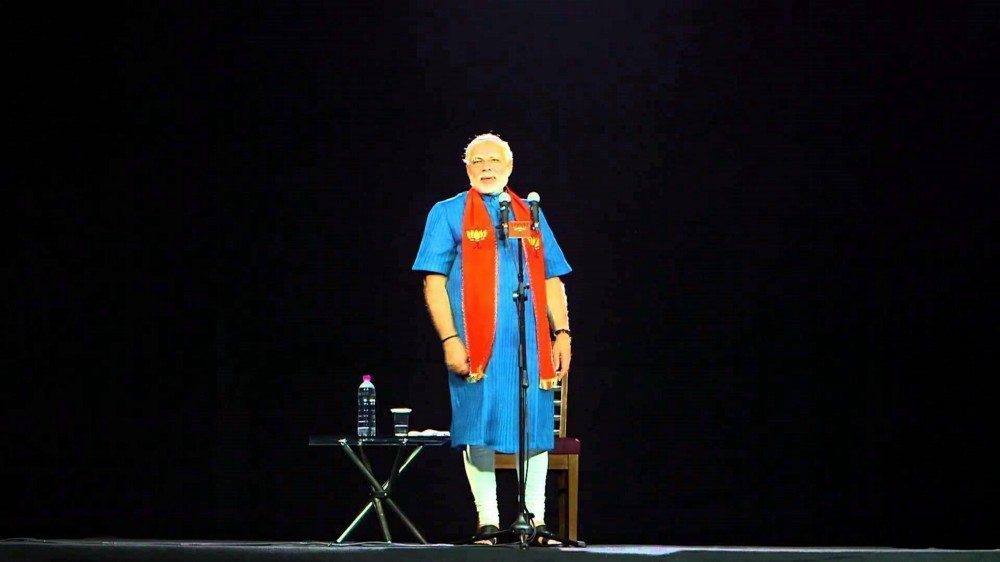 Indian Prime Minister campaigning via hologram in his successful 2014 parliamentary election.